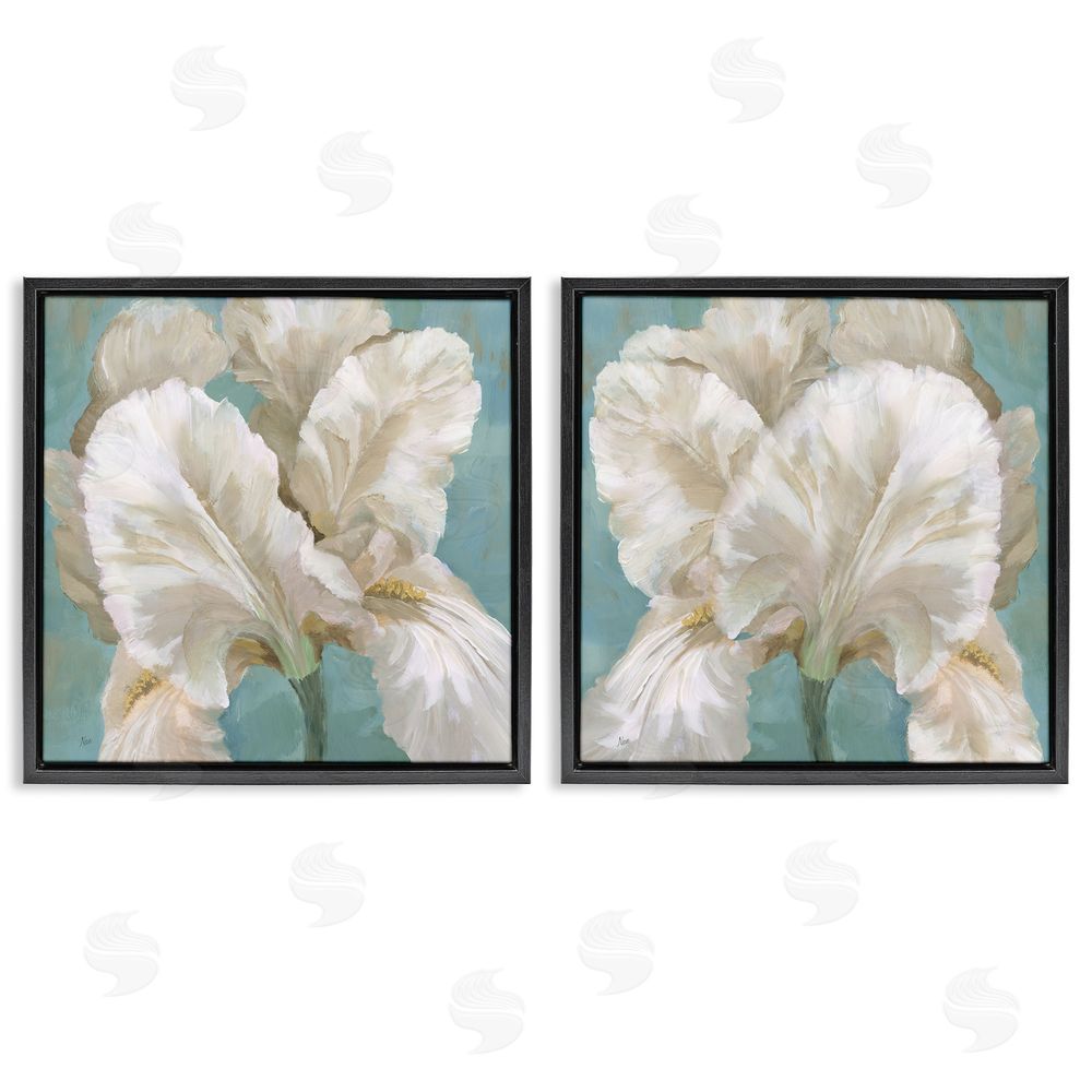 Nan White Iris Flower Black Floating Frame Canvas Wall Art Print