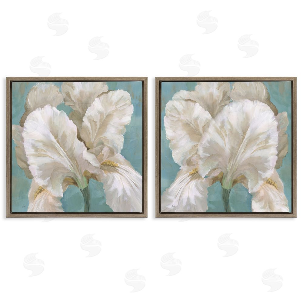 Nan White Iris Flower Brown Floating Frame Canvas Wall Art Print