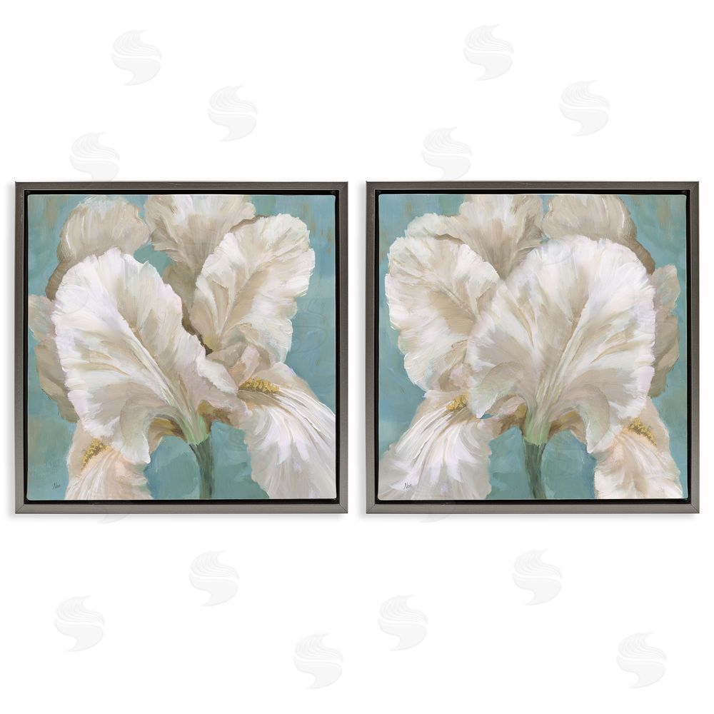 Nan White Iris Flower Gray Floating Frame Canvas Wall Art Print