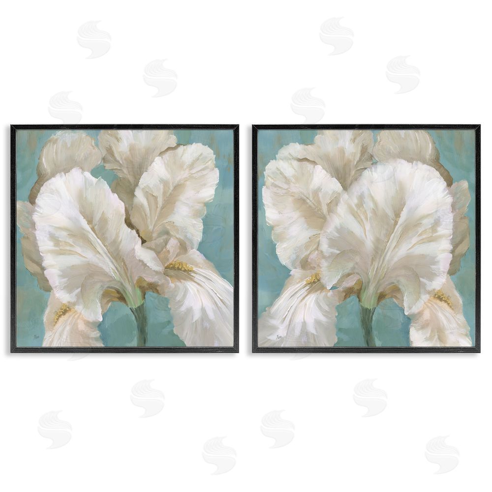 Nan White Iris Flower Black Framed Giclee Wall Art Print