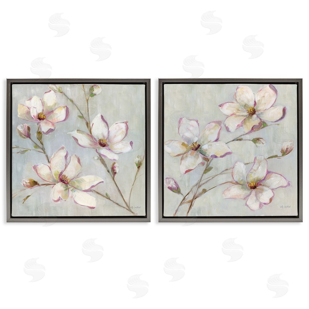 Sally Swatland Spring Tree Blooms Gray Floating Frame Canvas Wall Art Print