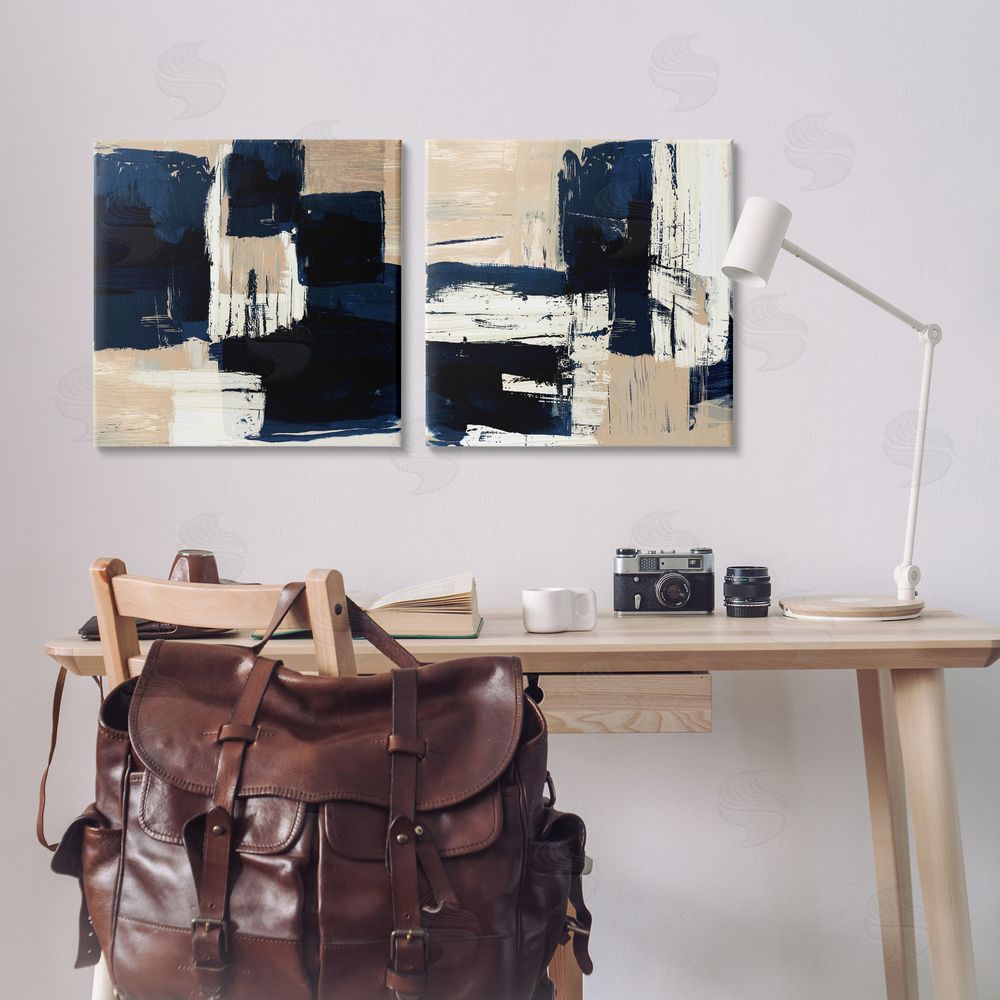Susan Jill Abstract Navy Neutral Canvas Wall Art Print in Room