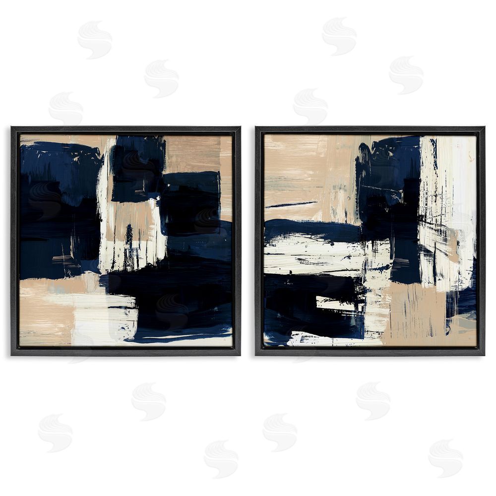 Susan Jill Abstract Navy Neutral Black Floating Frame Canvas Wall Art Print