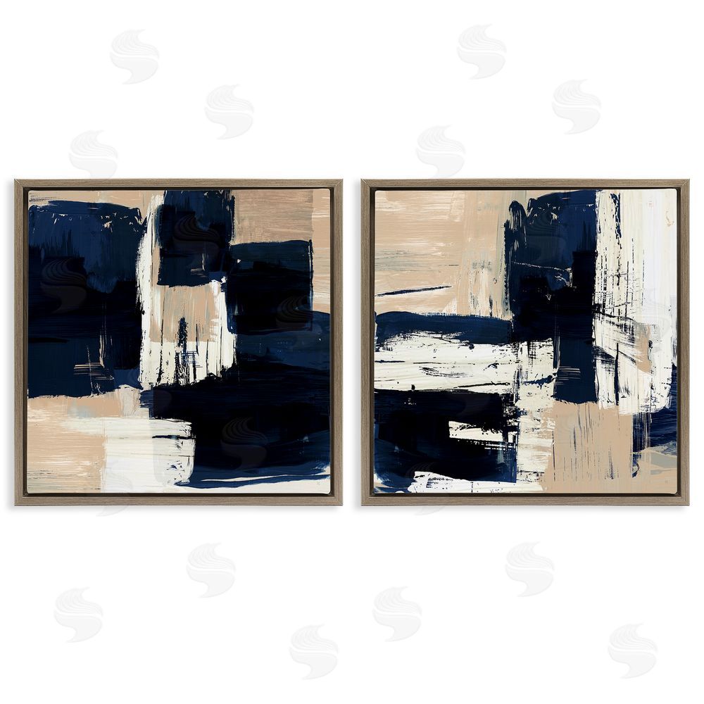 Susan Jill Abstract Navy Neutral Brown Floating Frame Canvas Wall Art Print