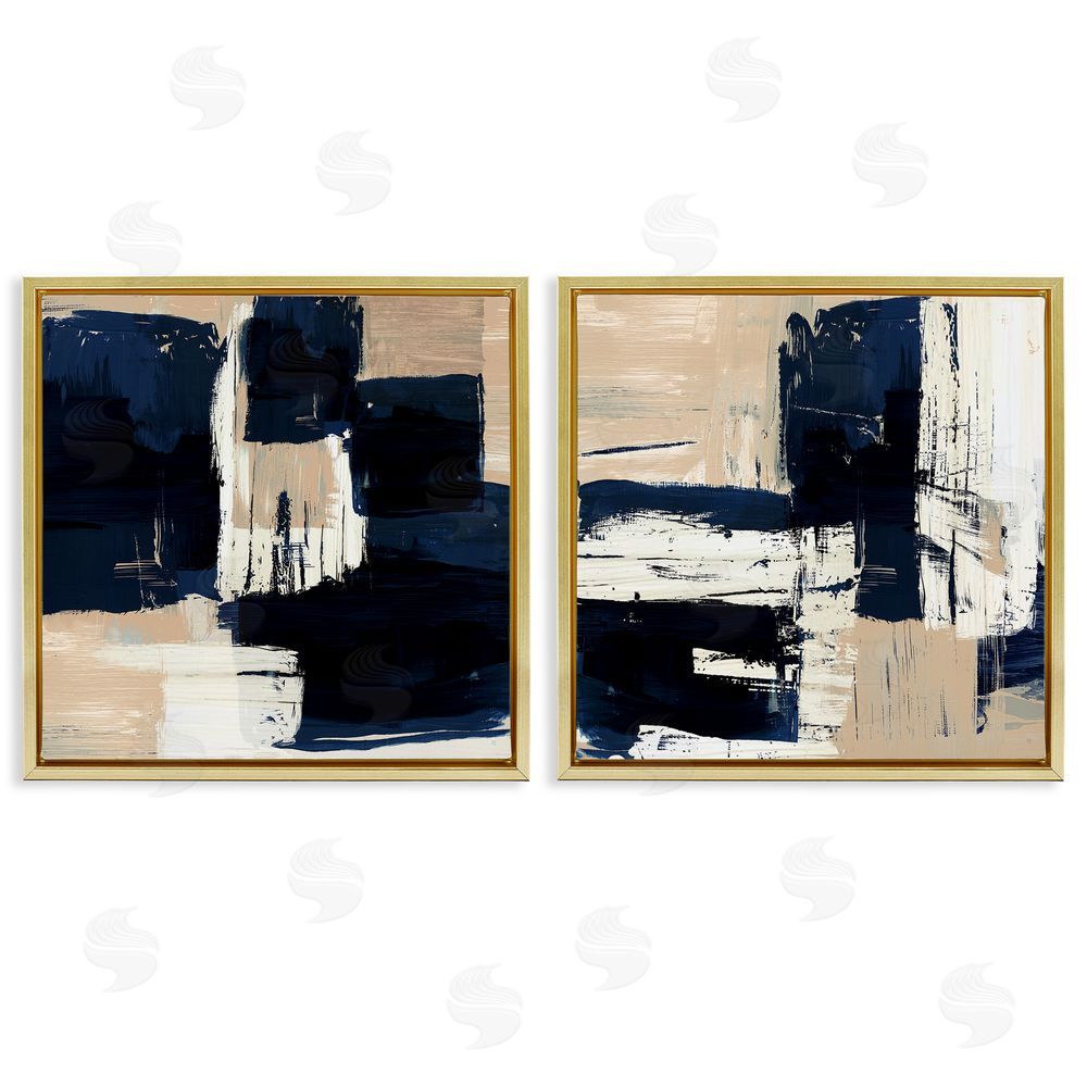 Susan Jill Abstract Navy Neutral Gold Floating Frame Canvas Wall Art Print