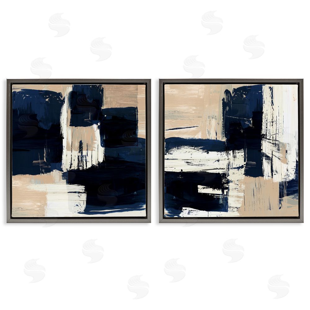Susan Jill Abstract Navy Neutral Gray Floating Frame Canvas Wall Art Print