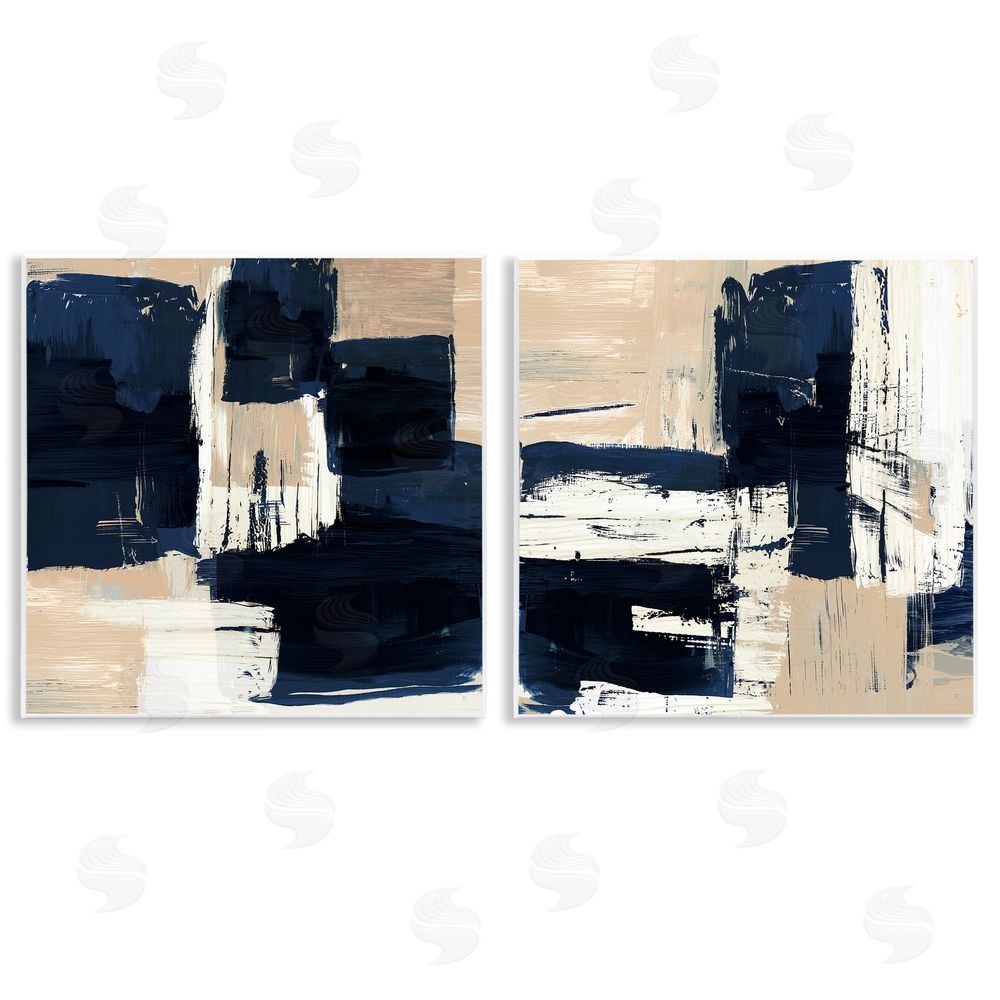 Susan Jill Abstract Navy Neutral Wooden Wall Plaque Art Print