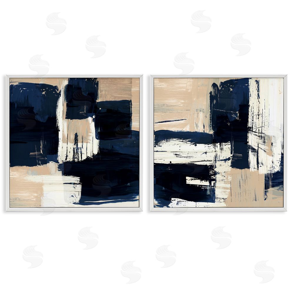 Susan Jill Abstract Navy Neutral White Framed Giclee Wall Art Print