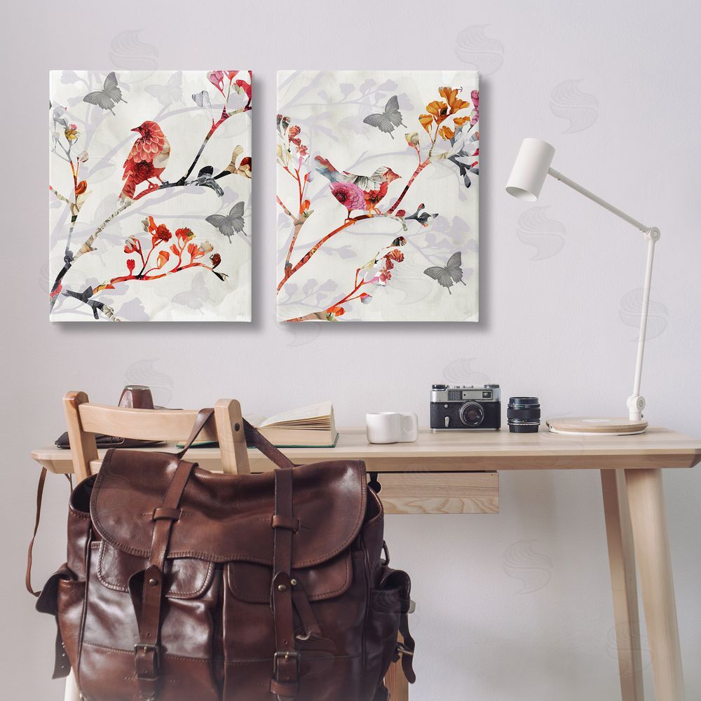 Susan Jill Flower Birds on Branch Canvas Wall Art Print in Room