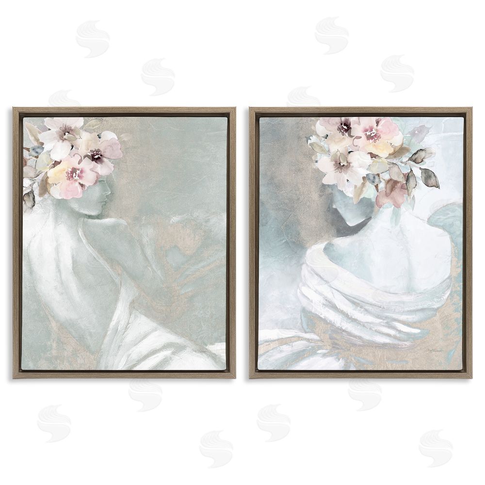 Carol Robinson Female Figure  Floral Pose Brown Floating Frame Canvas Wall Art Print