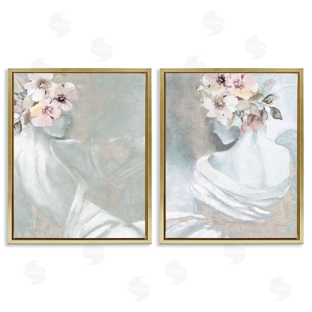 Carol Robinson Female Figure  Floral Pose Gold Floating Frame Canvas Wall Art Print