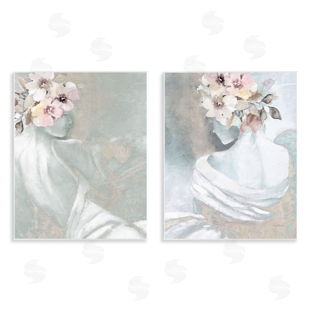 Carol Robinson Female Figure  Floral Pose Wooden Wall Plaque Art Print