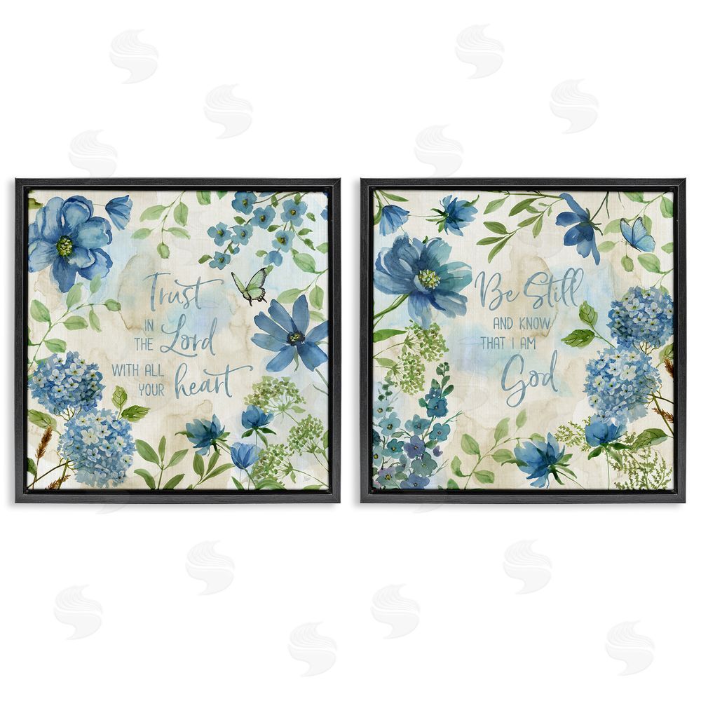 Nan Trust Be Still Blue Hydrangea Black Floating Frame Canvas Wall Art Print