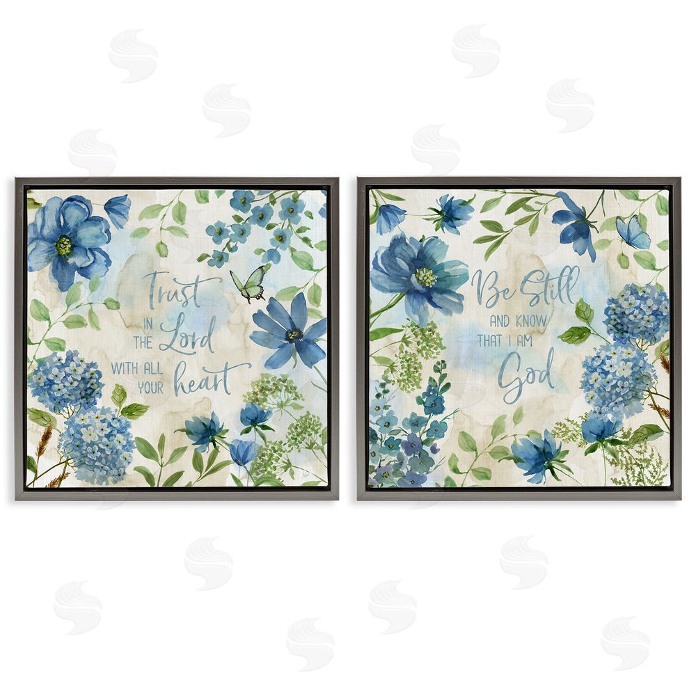 Nan Trust Be Still Blue Hydrangea Gray Floating Frame Canvas Wall Art Print