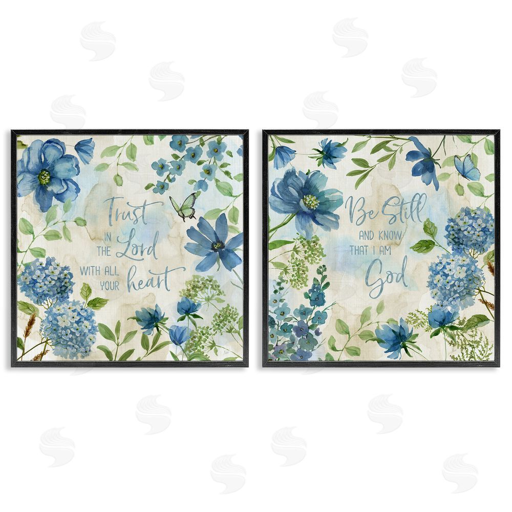 Nan Trust Be Still Blue Hydrangea Black Framed Giclee Wall Art Print