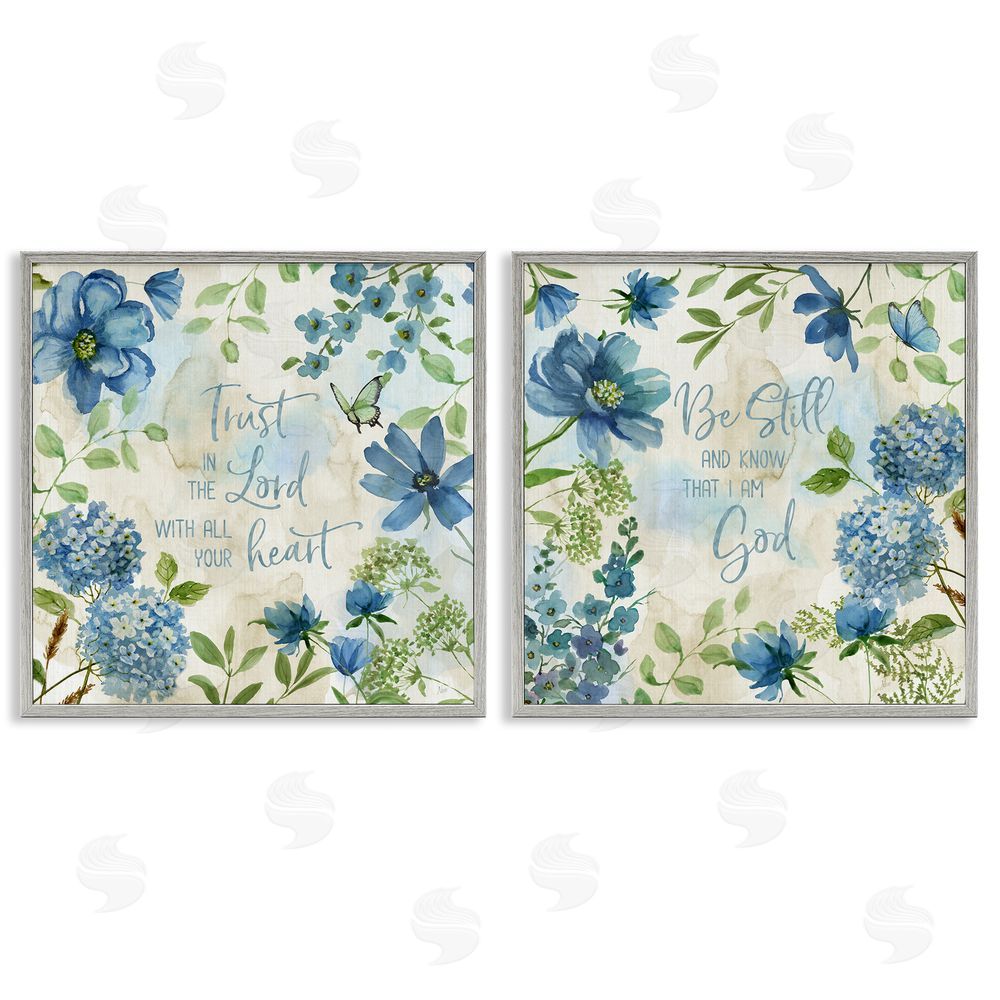 Nan Trust Be Still Blue Hydrangea Gray Framed Giclee Wall Art Print