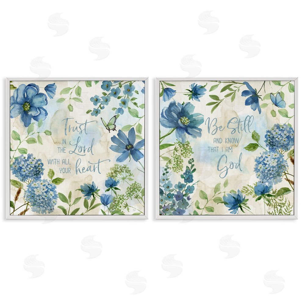 Nan Trust Be Still Blue Hydrangea White Framed Giclee Wall Art Print