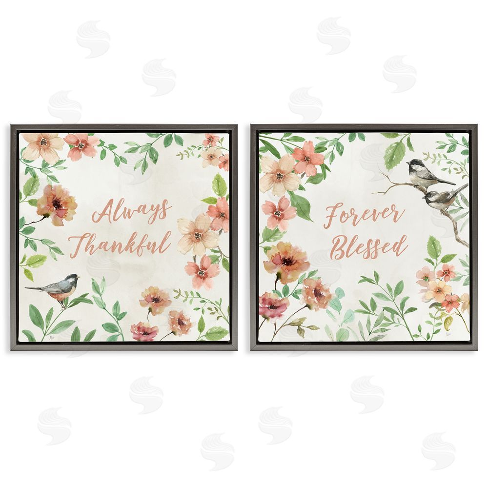 Nan Always Forever Bird Gray Floating Frame Canvas Wall Art Print