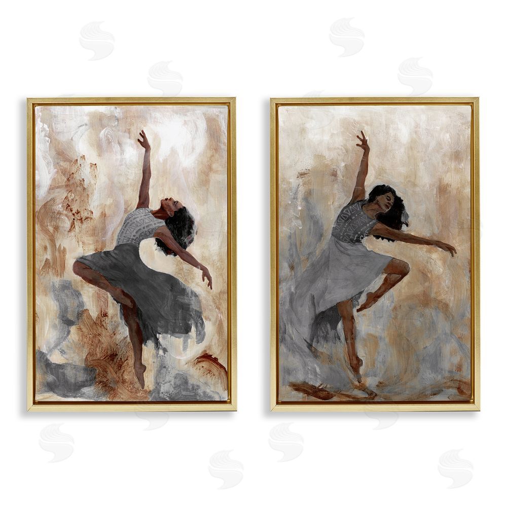 Charity Henderson Abstract Interpretive Dance Figure Gold Floating Frame Canvas Wall Art Print