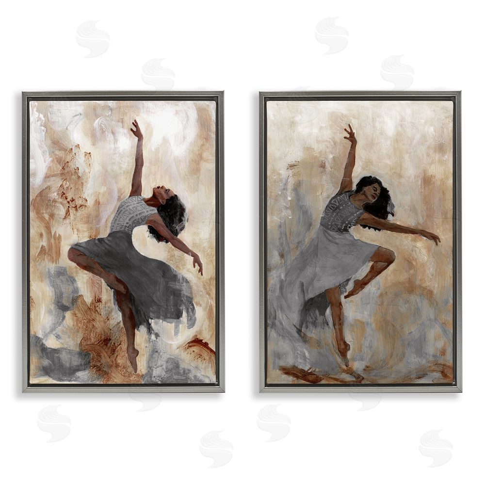 Charity Henderson Abstract Interpretive Dance Figure Gray Floating Frame Canvas Wall Art Print