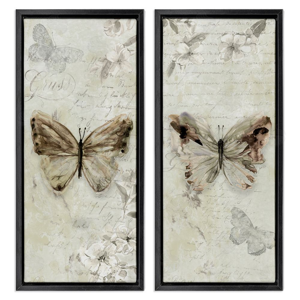 Carol Robinson Vintage Butterfly Scrapbook Page Black Floating Frame Canvas Wall Art Print
