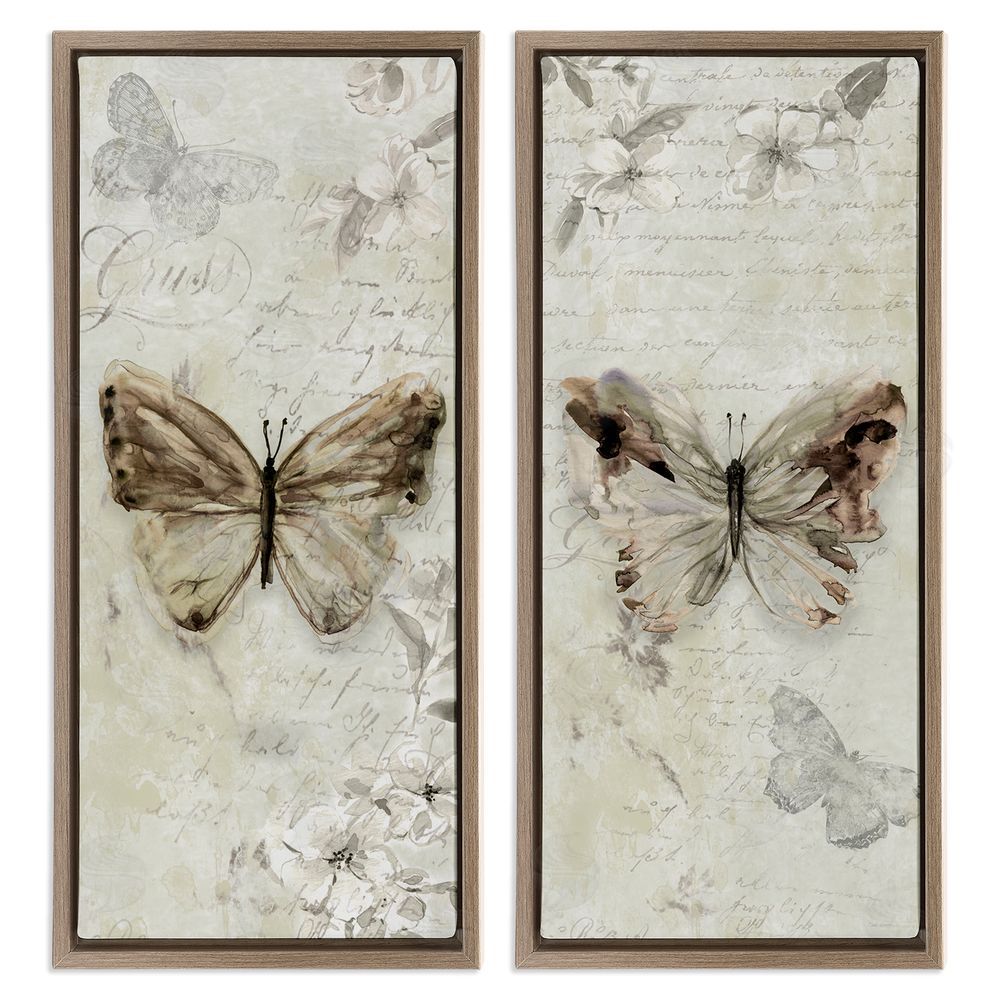 Carol Robinson Vintage Butterfly Scrapbook Page Brown Floating Frame Canvas Wall Art Print