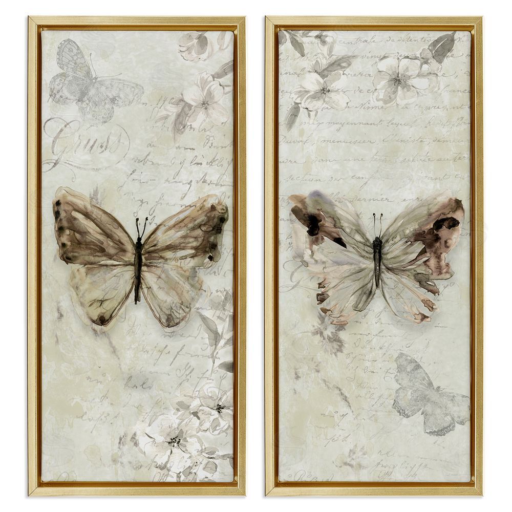 Carol Robinson Vintage Butterfly Scrapbook Page Gold Floating Frame Canvas Wall Art Print