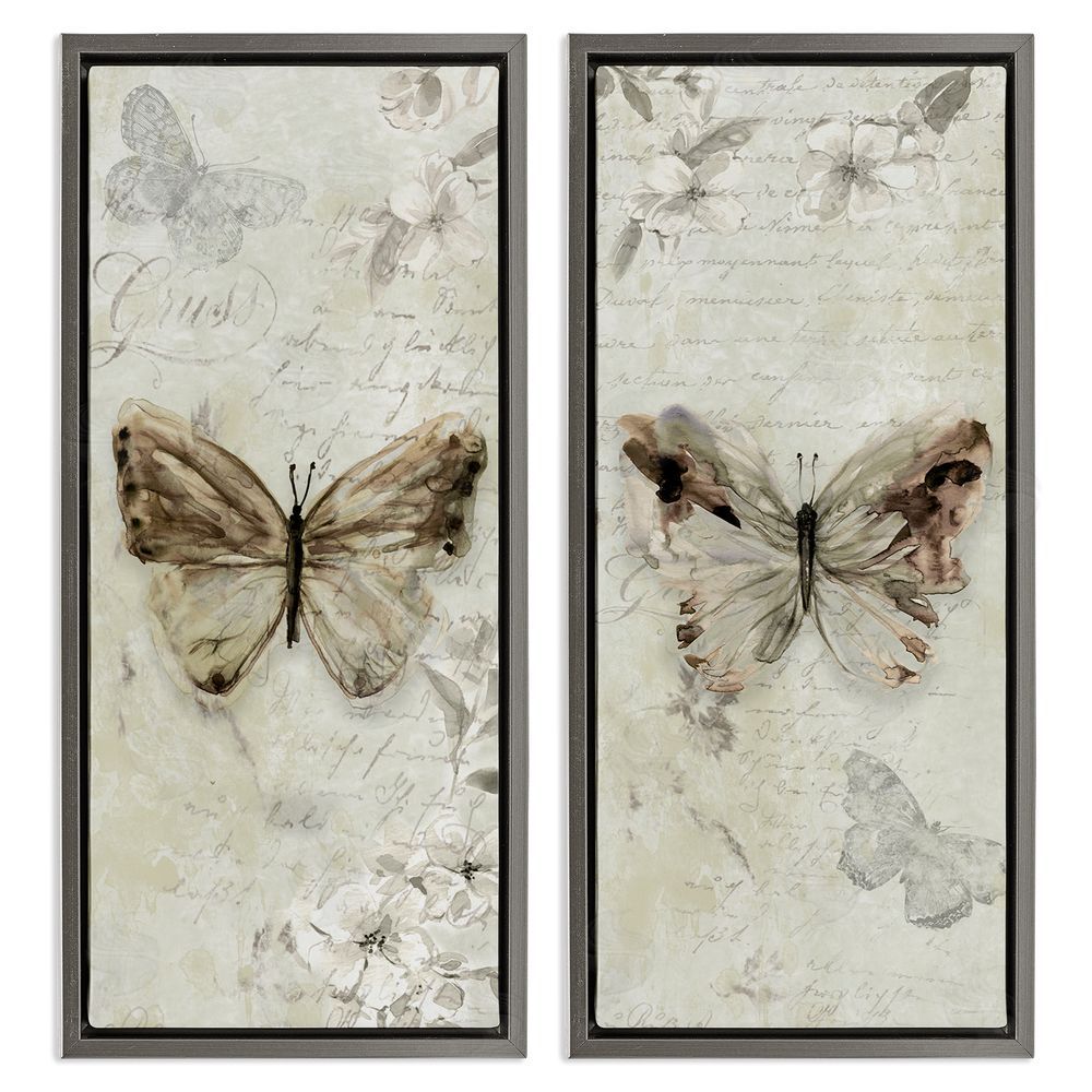 Carol Robinson Vintage Butterfly Scrapbook Page Gray Floating Frame Canvas Wall Art Print