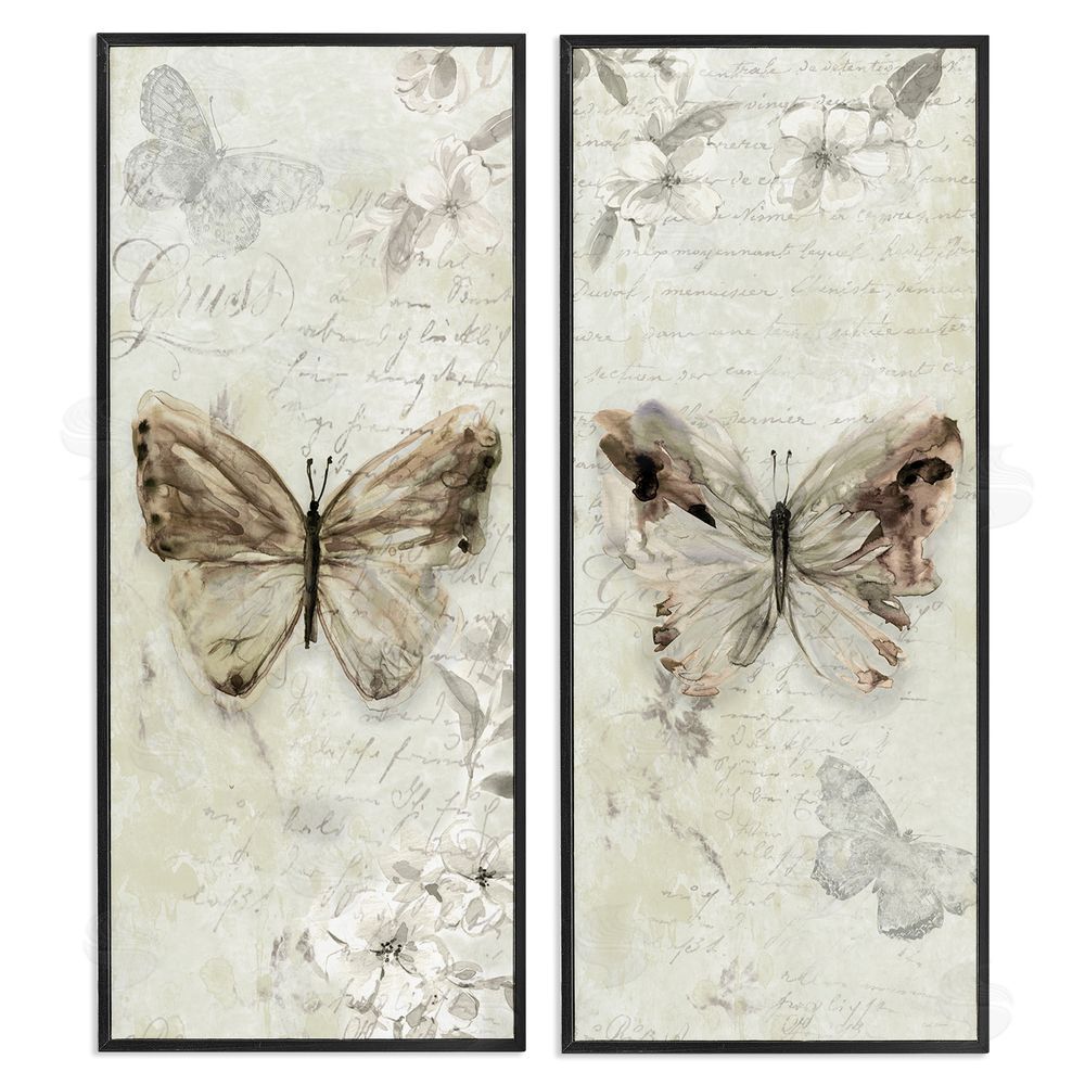 Carol Robinson Vintage Butterfly Scrapbook Page Black Framed Giclee Wall Art Print