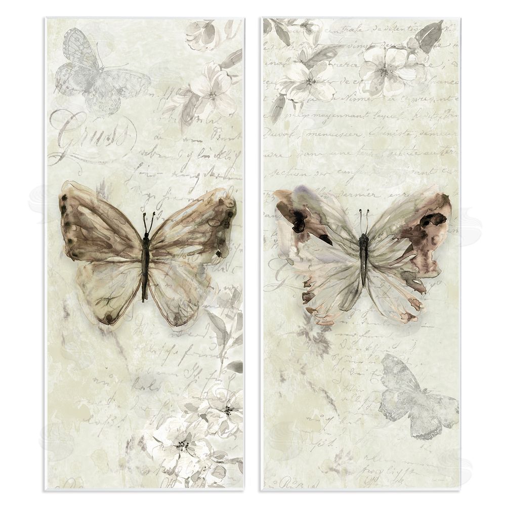 Carol Robinson Vintage Butterfly Scrapbook Page Wooden Wall Plaque Art Print