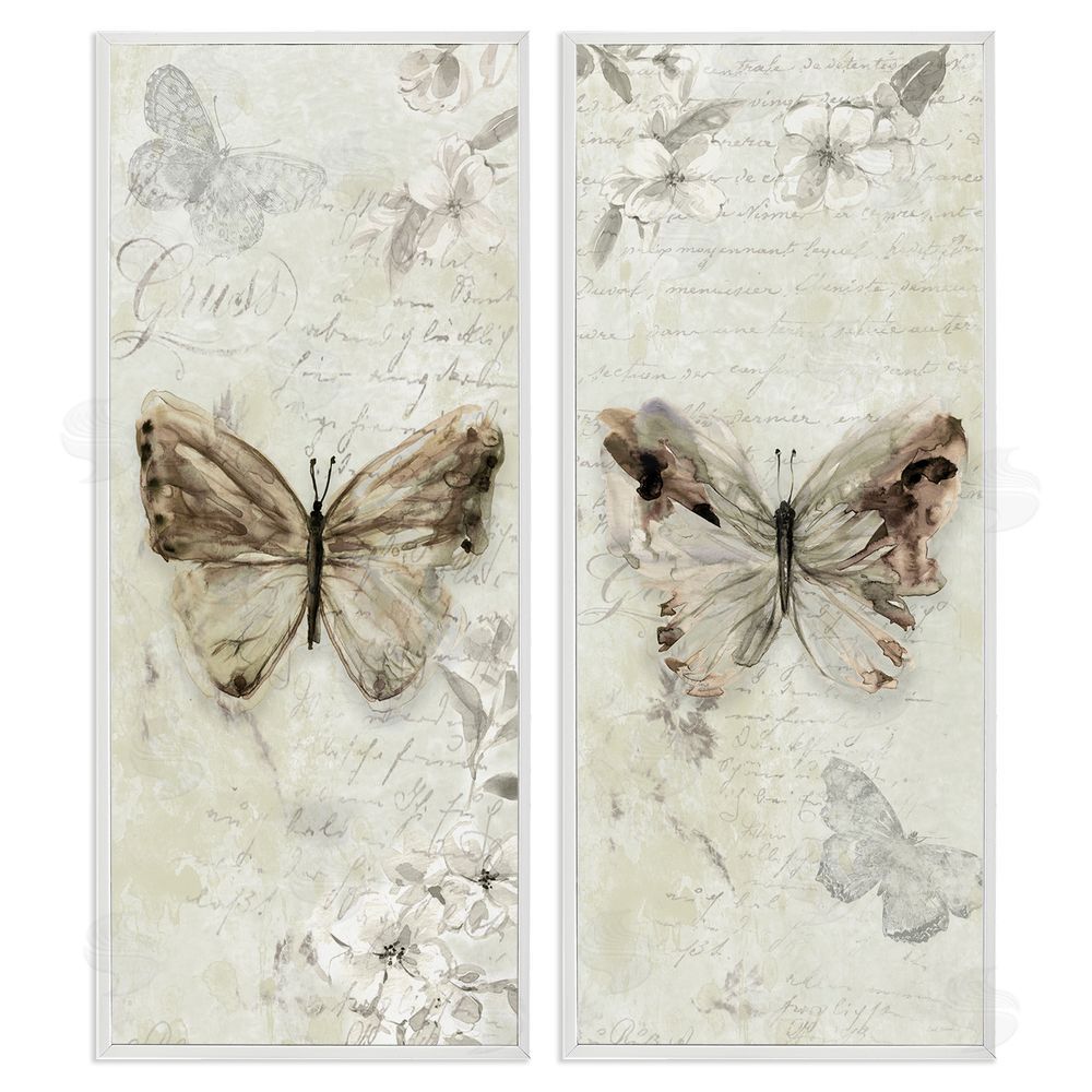 Carol Robinson Vintage Butterfly Scrapbook Page White Framed Giclee Wall Art Print