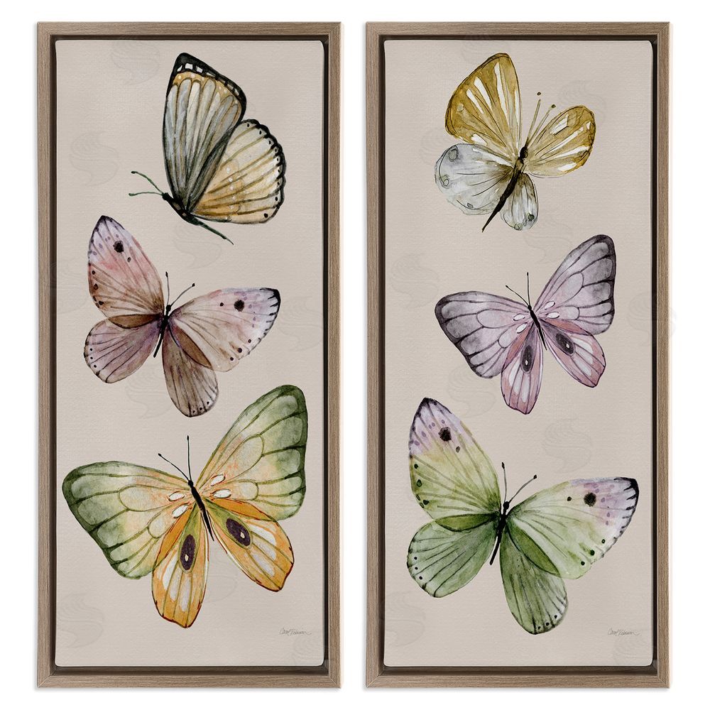 Carol Robinson Delicate Winged Butterfly Trio Brown Floating Frame Canvas Wall Art Print