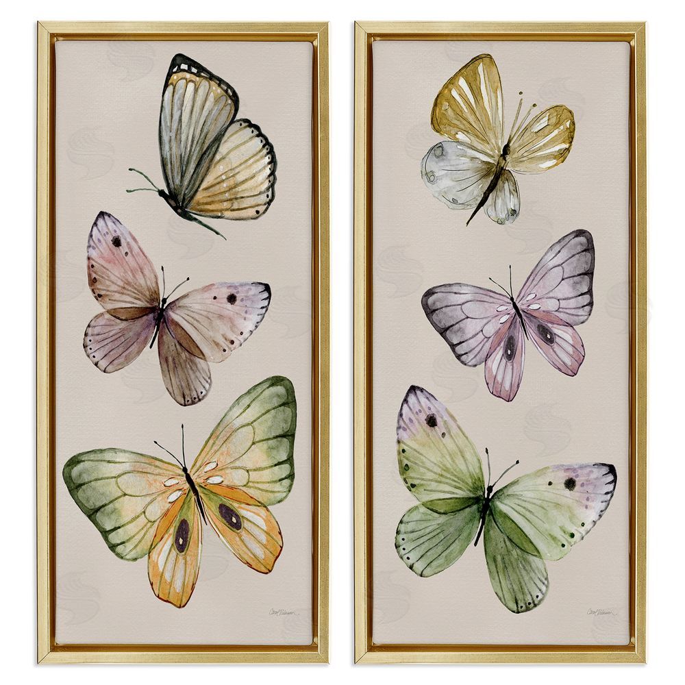 Carol Robinson Delicate Winged Butterfly Trio Gold Floating Frame Canvas Wall Art Print