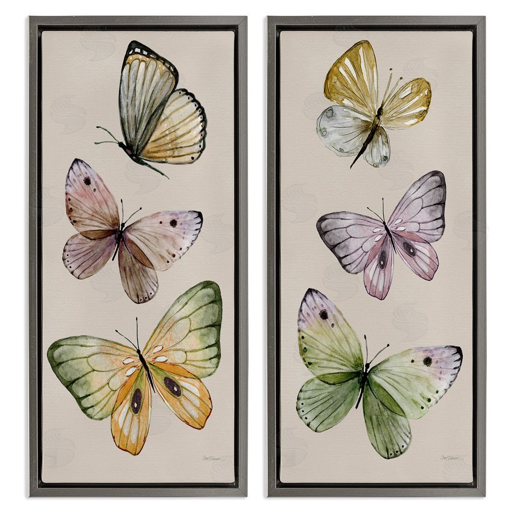 Carol Robinson Delicate Winged Butterfly Trio Gray Floating Frame Canvas Wall Art Print