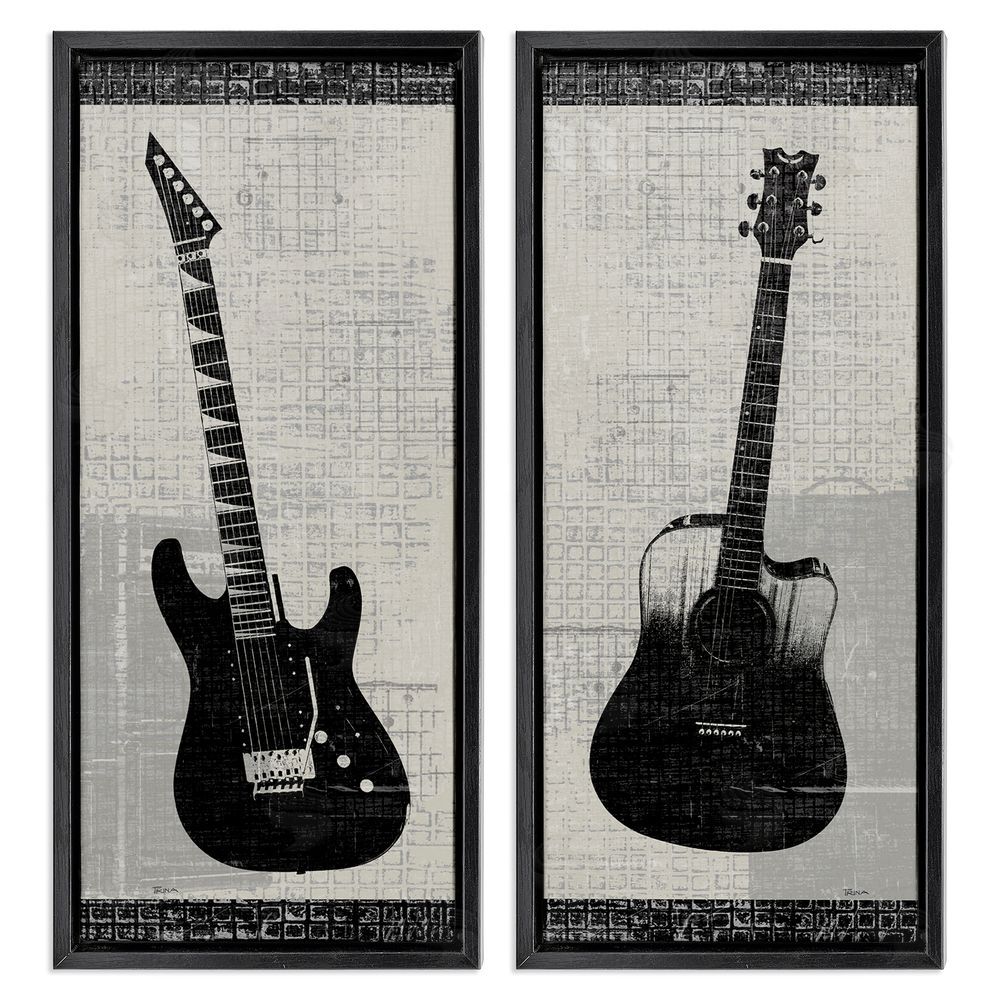 Katrina Craven Electric Acoustic Guitar Black Floating Frame Canvas Wall Art Print