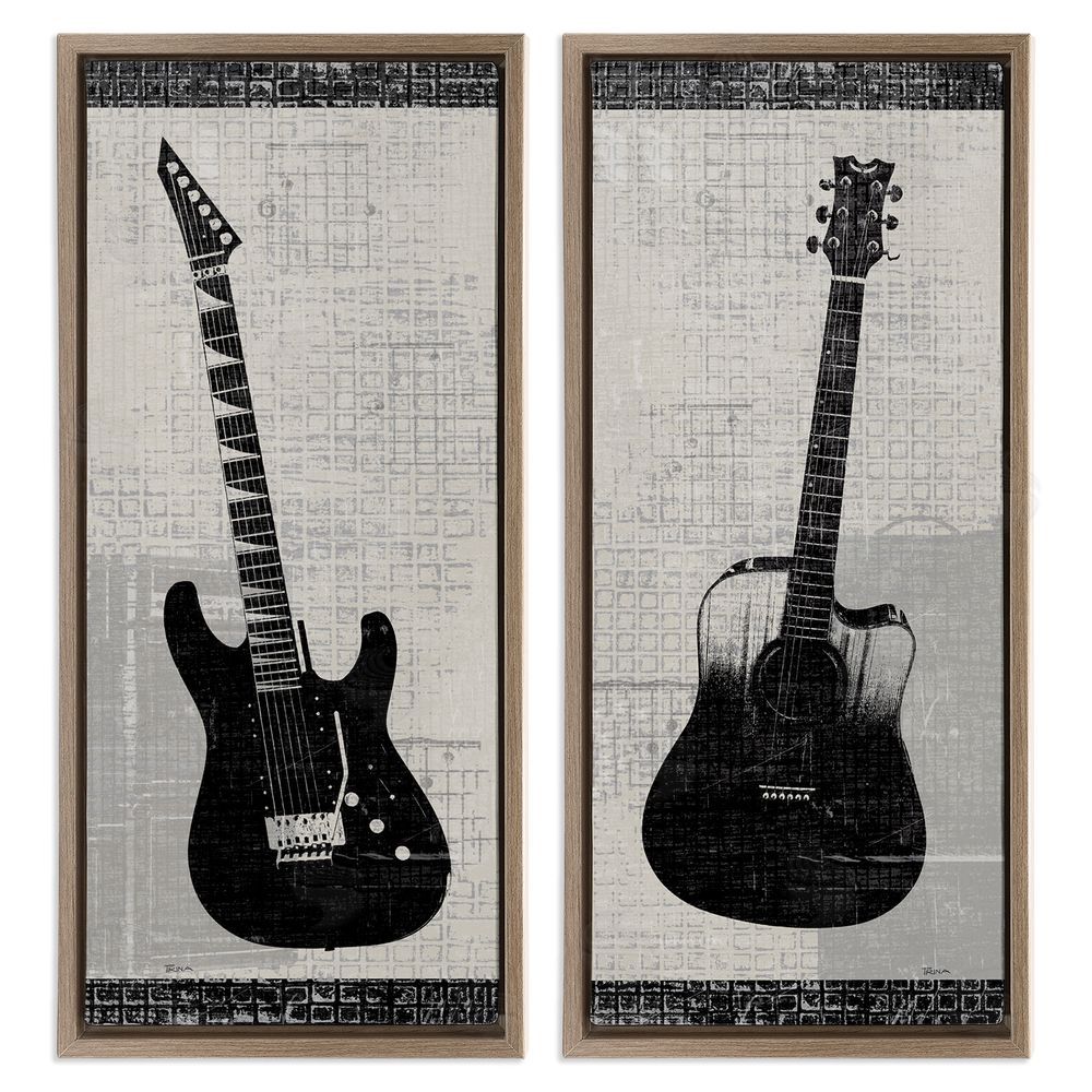 Katrina Craven Electric Acoustic Guitar Brown Floating Frame Canvas Wall Art Print