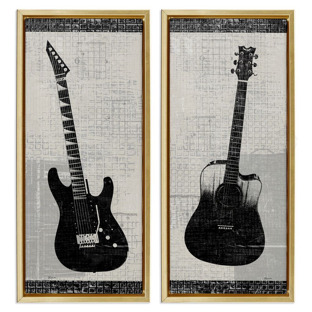 Katrina Craven Electric Acoustic Guitar Gold Floating Frame Canvas Wall Art Print