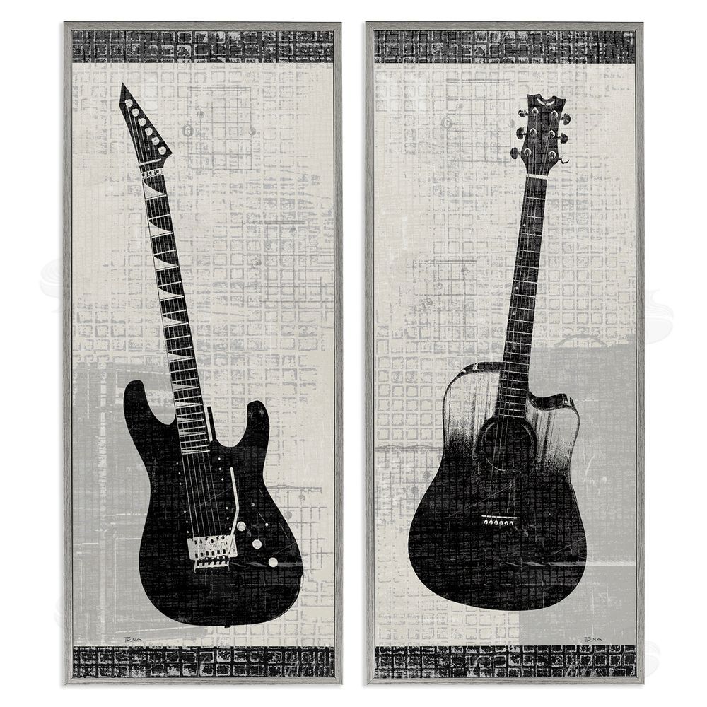 Katrina Craven Electric Acoustic Guitar Gray Framed Giclee Wall Art Print