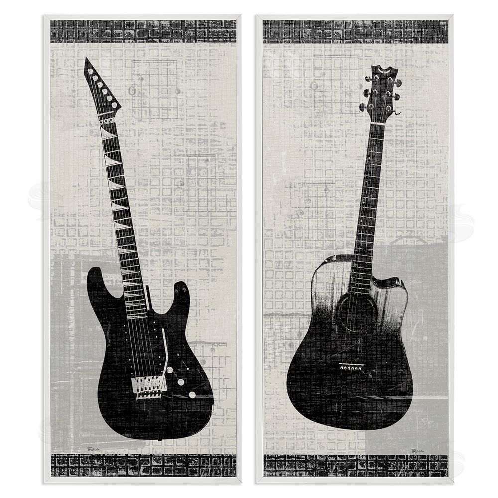 Katrina Craven Electric Acoustic Guitar White Framed Giclee Wall Art Print