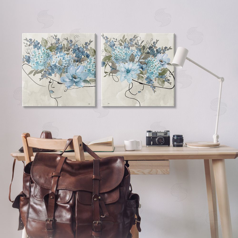 Nan Female Figure Floral Hat Canvas Wall Art Print in Room