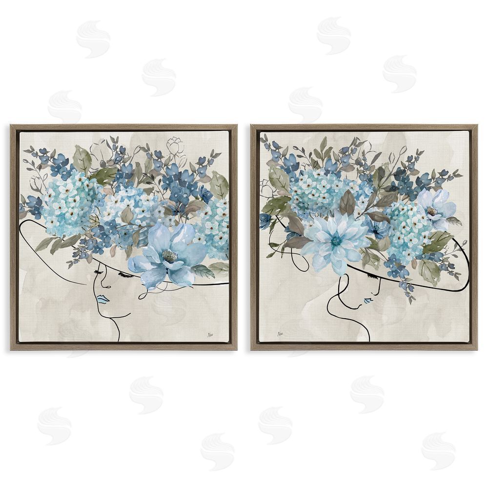 Nan Female Figure Floral Hat Brown Floating Frame Canvas Wall Art Print