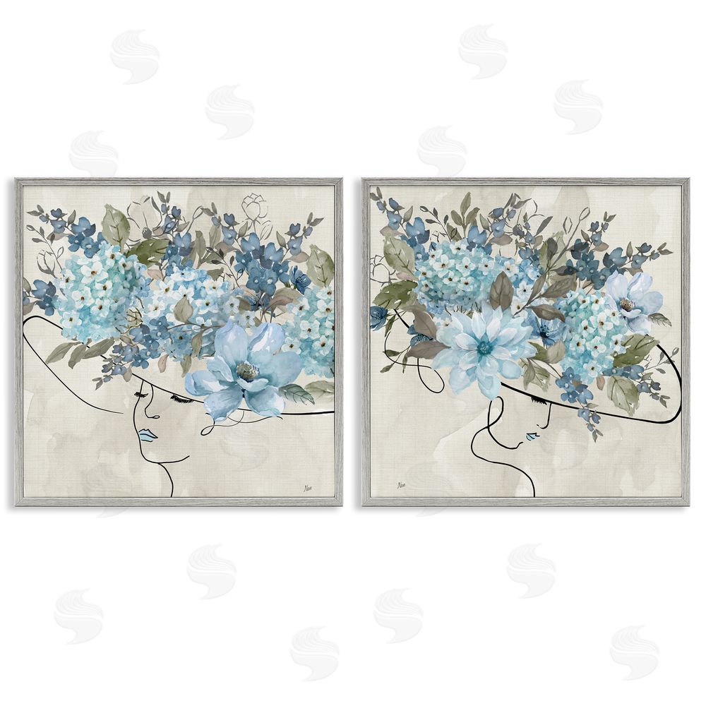 Nan Female Figure Floral Hat Gray Framed Giclee Wall Art Print