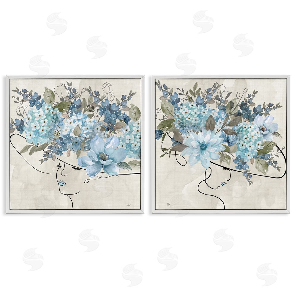 Nan Female Figure Floral Hat White Framed Giclee Wall Art Print