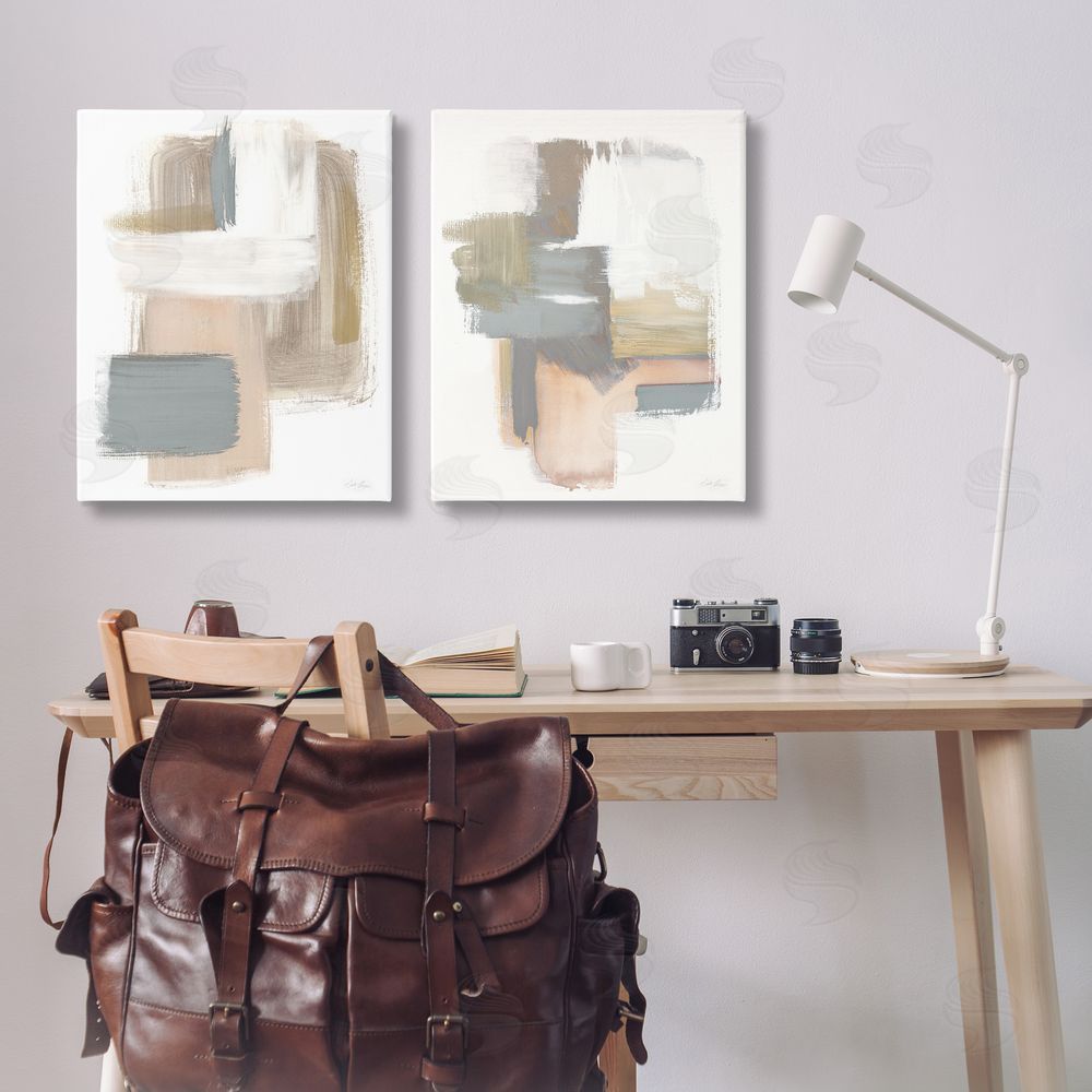 Stella Chang Abstract Beige Brush Stroked Neutrals Canvas Wall Art Print in Room