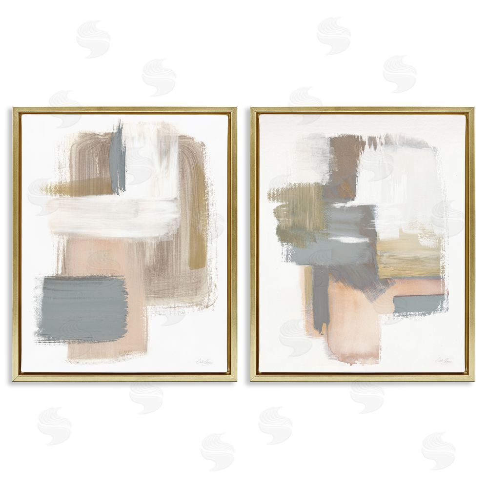 Stella Chang Abstract Beige Brush Stroked Neutrals Gold Floating Frame Canvas Wall Art Print
