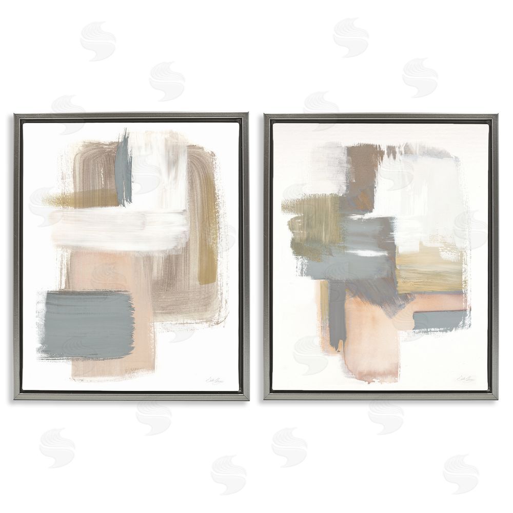 Stella Chang Abstract Beige Brush Stroked Neutrals Gray Floating Frame Canvas Wall Art Print