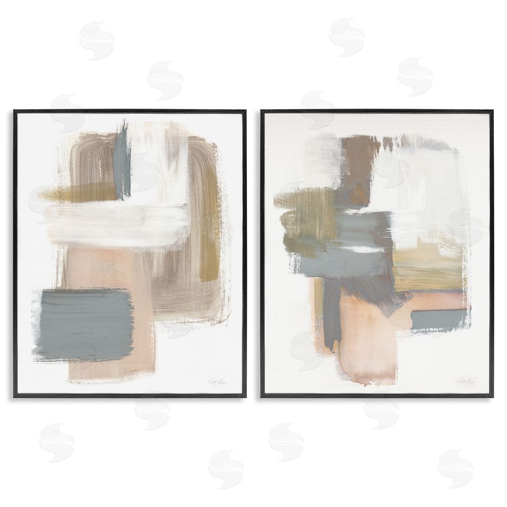 Stella Chang Abstract Beige Brush Stroked Neutrals Black Framed Giclee Wall Art Print