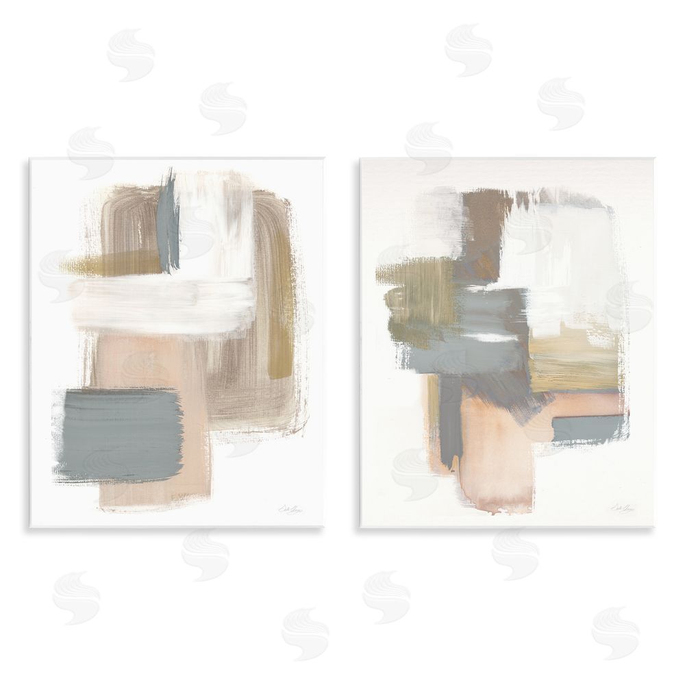 Stella Chang Abstract Beige Brush Stroked Neutrals Wooden Wall Plaque Art Print