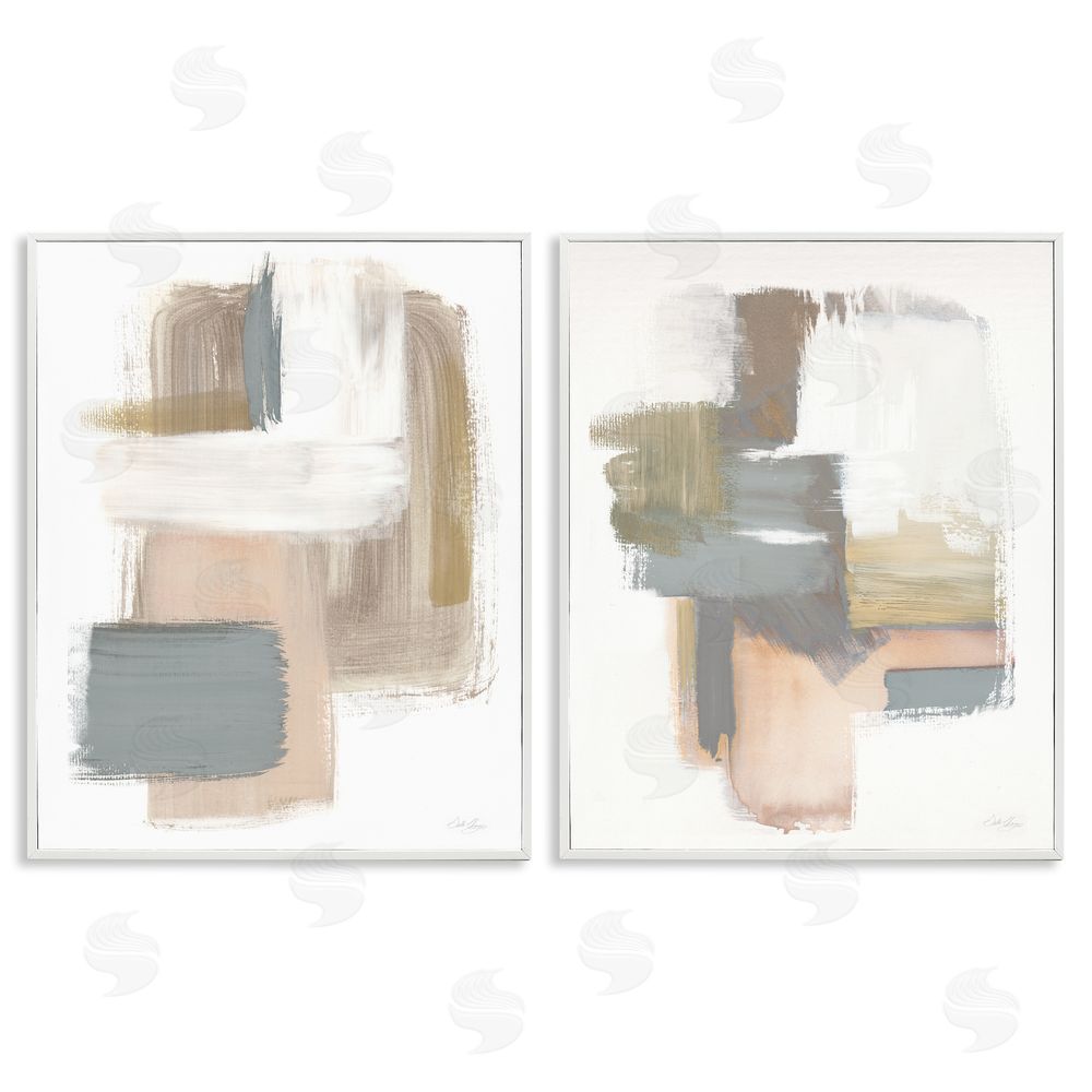 Stella Chang Abstract Beige Brush Stroked Neutrals White Framed Giclee Wall Art Print