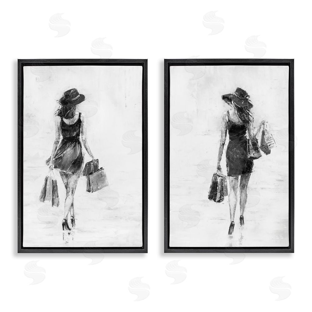 Joklanta Kowalik Female Figures Shopping Bags Black Floating Frame Canvas Wall Art Print